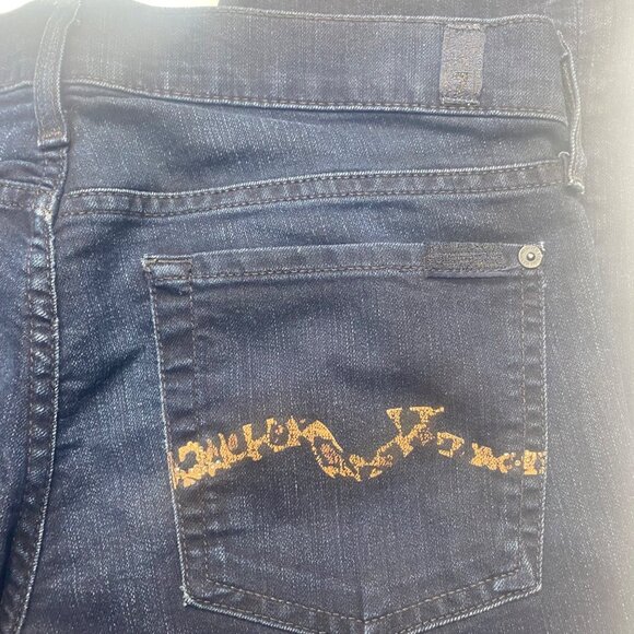 7 For All Mankind Bootcut Jeans Womens Size 29 Dark Wash Embroidered Leopard Pri - Picture 6 of 13